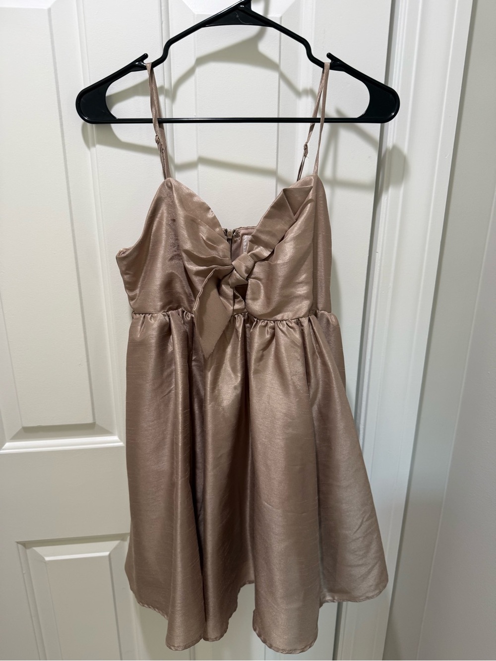 Francesca's Collections Rose Gold Satin Bow-Front Mini Dress